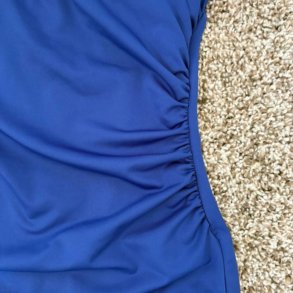 Michael Kors One Shoulder One Piece Swimsuit Royal Blue Logo Ruched Sz 14 - Picture 12 of 15